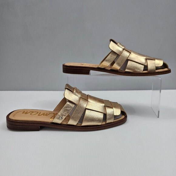 Sam Edelman Dina Fisherman Mule Womens 7.5 Metallic Gold Leather Slide Sandal - Picture 3 of 13